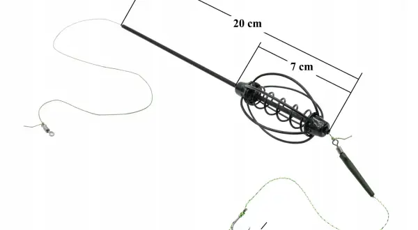 Zestaw na szczupaka z gruntu: 71 cm długości, koszyczek 7 cm, haczyk 1,8 cm. Idealny na drapieżniki.